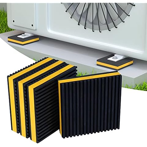 GCGOODS Rubber Anti-Vibration Pad, 4" x 4" x 7/8" Heavy Duty Ribbed Rubber with Yellow EVA Center Isolation Pads for HVAC, Air Compressor, Treadmill, Washer and Dryer, Air Conditioner Units, Pack of 4 Cover