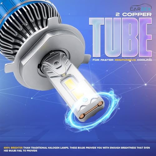 Image of Carzex Smart AI H4 LED Headlight Bulbs for Cars, 250W (125 Watts x 2), 18,000 Lumens Super Bright Conversion Kit for Cars, 6500K Cool White, AI App Controlled | Set of 2 | 1 Year Warranty