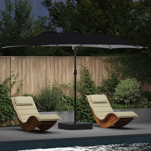 Nqyjm Sombrilla de jardín negra 385 x 209 x 244 cm poliéster para balcón, jardín, terraza
