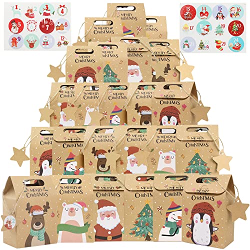 Bigqin Geschenktüten Weihnachten, Papiertüten Weihnachten, 24 Stück Papiertüten Geschenke Weihnachten Deko Cover