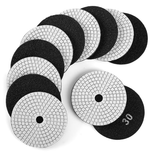 Image of WORKEASE 4 Inch Diamond Polishing Pads Wet /Dry 12PCS, 30 Grit Diamond Sanding Pad, Granite Stone Concrete Marble Rock Countertop Quartz Polish Pad