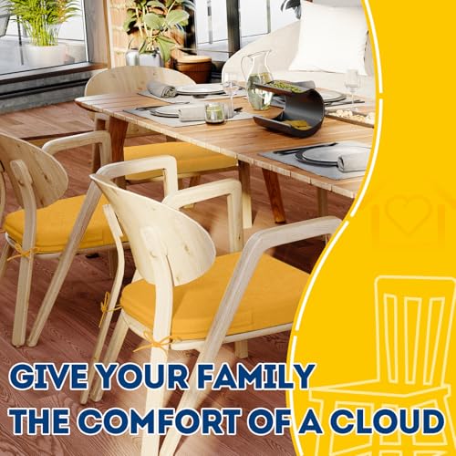 Image of AAAAAcessories D-Shaped Chair Cushions, 2 inch Thick Dining Chair Pads with Ties and Removable, Machine-Washable Cover, 17 inch x 16 inch, Set of 2, Golden Orange