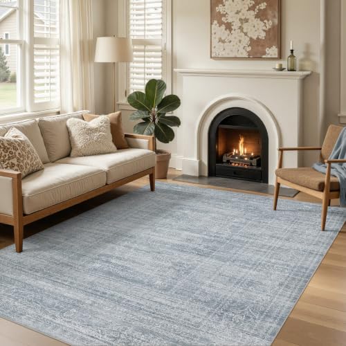 DMOYEST Vintage 150x200 Teppich Wohnzimmer Hellblau Waschbar – Ansicht 1