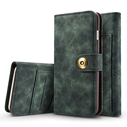 iPhone 8 Fall, DFLY [2 in 1] [Abnehmbare Geldbörse Folio] [Retro Premium Echt Leder PU-Leder von außen und offene Haar der inneren] Fall, Grün,