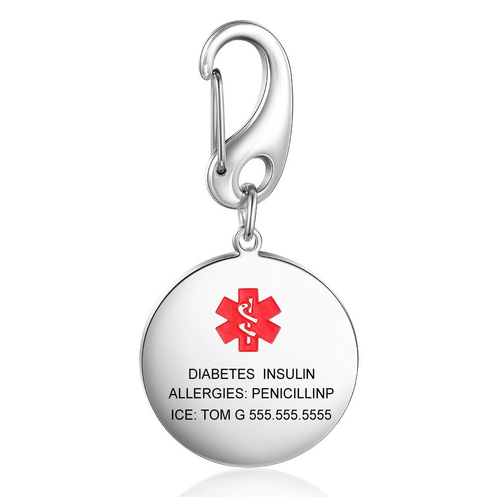 Glooraca Personalised Medical Tags keyring Medical Alert keyring Medical Emergency Tag Keychain for Men Women Personal Alert ID Information Heart Pendant Keyring