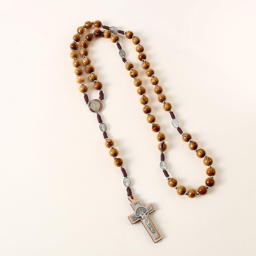 Collana Rosario in Legno di Ulivo con Croce di San Benedetto Collana Donna Elegante in Stile Classico per Occasioni Speciali Idee Regalo Donna