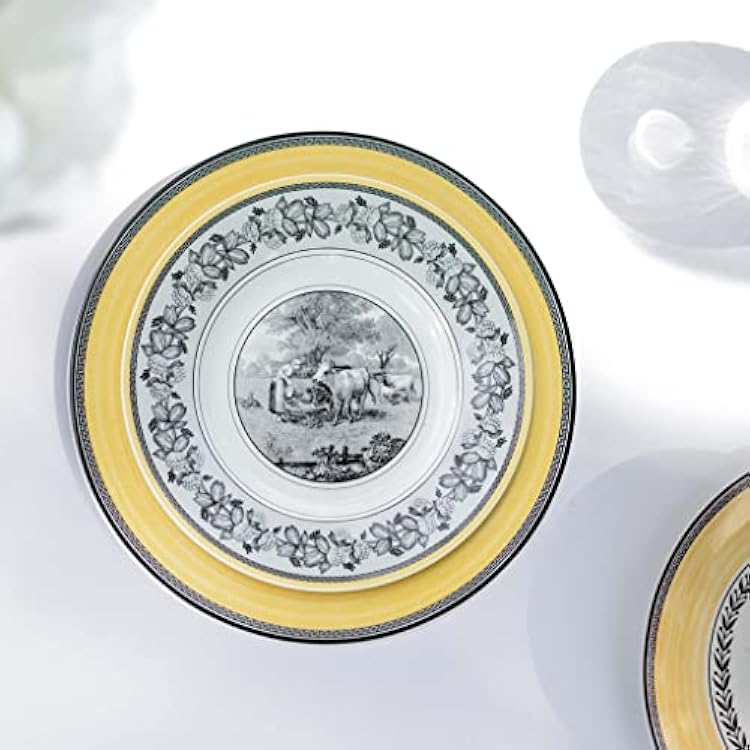 Villeroy & Boch Audun Ferme Salad Plate, 8.5 in, Premium Porcelain, White/Grey/Yellow