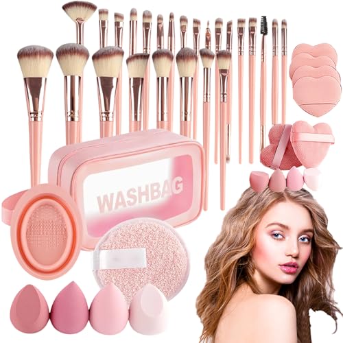 shpuuyy Juego Completo de Brochas de Maquillaje | Juego De Brochas De Viaje 46 Piezas - con Bolsa de Almacenamiento y Accesorios de Belleza Multiusos