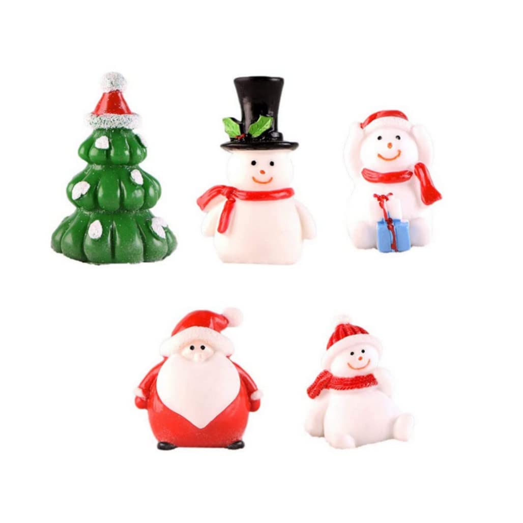 CAKEEYUM Christmas Fish Tank Ornament 5PCS Xmas Tree Santa Snowman Figurine Resin Statue Aquatic Cave Christmas Fish Tank Ornament, Tree Decor, Santa Figurine, Tan