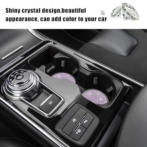 Image of Ziciner 2PCS Bling Car Cup Holder Coaster, 2.73 Inch Anti-Slip Cup Insert Coasters, Crystal Rhinestone Auto Drink Cup Mat, Universal Interior Decor Car Accessories for Women Girls (Pink)