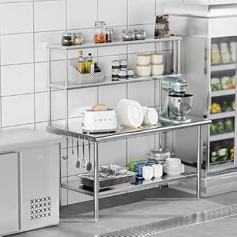 ROVSUN Stainless Steel Table with Overshelves 60" x 30" NSF Commercial Heavy Duty