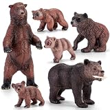 6PCS Brown Bear Figurines Forest Animals Toy for Kids 3-5 Thanksgiving Gift