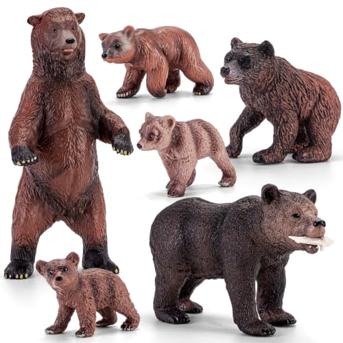 6PCS Brown Bear Figurines Forest Animals Toy for Kids 3-5 Thanksgiving Gift