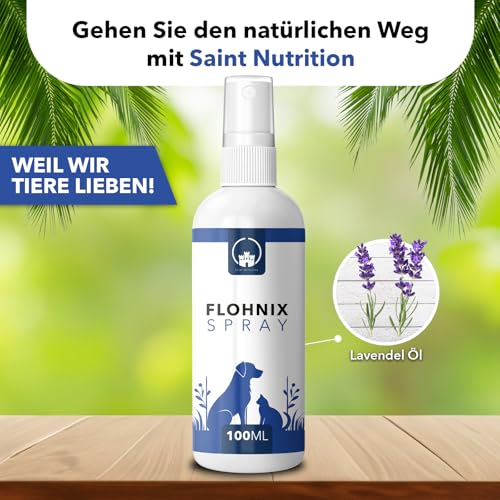 Flohnix Spray – Floh und Zeckenschutz für Hunde - Fellpflege Spray zur Unterstützung der Parasitenabwehr – Ohne Chemie – Für Fell, Umgebung & Liegeplätze – Flohschutz für Katze und Hund - 100 ml