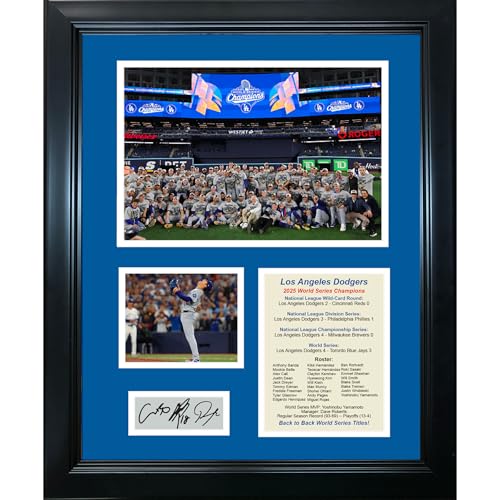 Framed Los Angeles Dodgers 2025 Back to Back World Series Champions Shohei Ohtani Yoshinobu Yamamoto Roki Sasaki MVP Facsimile Laser Engraved Signature Auto 11"x14" Baseball Photo Sig Collage