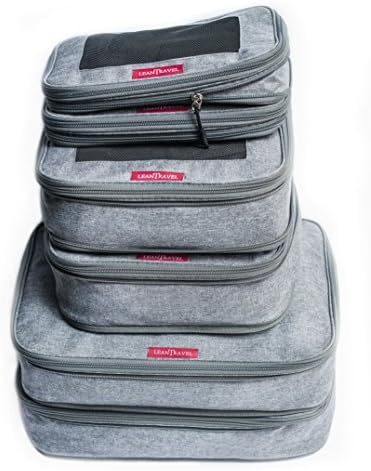 LeanTravel Compression Packing Cubes Luggage Organizers (6) Set Grey