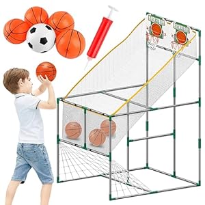 Basketball Hoop Games Football Game for Kids, Double Row Basketball Shooting Indoor Training Set with Football Gate, 3 in 1 Outdoor Indoor Sports System for Gift (2 in 1-49Inch x 34Inch x 27.5Inch)
