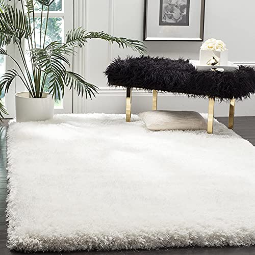 Image of Plain Plush Fur Rugs Bedroom Home Drawing Room Indoor 5x8 Feet White