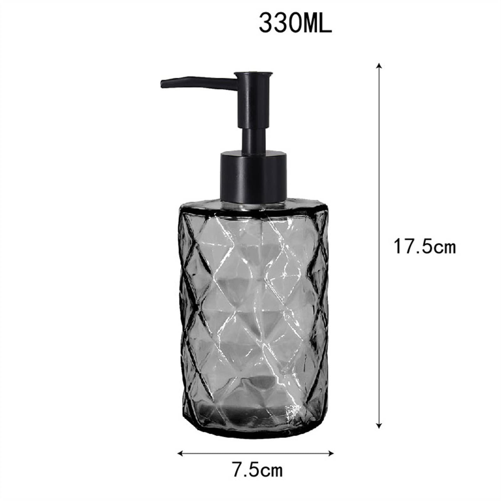 Dispenser per Doccia da 330 ml, flacone in Vetro Grigio per lozione, Shampoo per Uso Domestico, Gel Doccia, Dispenser a Pompa Separato con Pulsante.