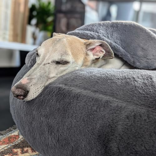 EDEL&SCHNELL Bezug grau für Hundebett Flocke, Hundebettbezug 125 cm mit Deckel, Ersatzbezug aus Kuschelplüsch