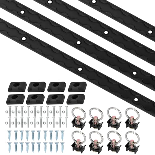 4ft 4pcs Aluminum L-Track Rail 48 L Track Rails Tie Down System Include (8) O-Ring (8) Black End Caps and Mounting Screws Suitable for Secure Motorcycles ATV Use On Pickup Truck RV Open Trailer