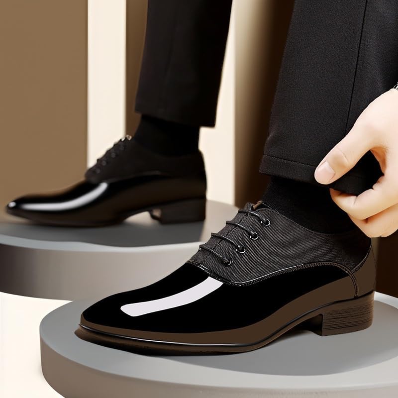 Luxury Black Leather Men's Wedding Dress Shoes, Glitter Pointed Toe Lace-up Formal Shoes for Men, Classic Fashion Men Leather Shoes2