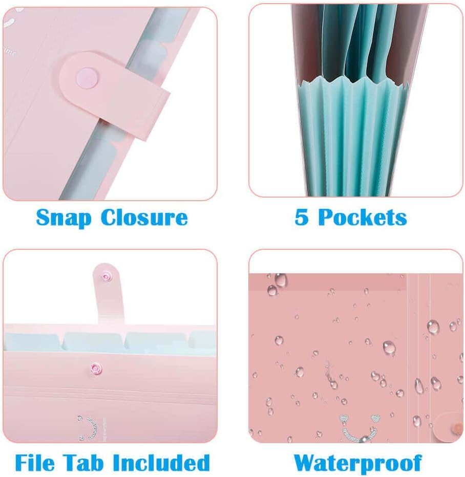 Image of Corslet Expanding File Folder, Aesthetic Folders for School, Accordion File Organizer, Aesthetic Folder with Labels,5 Pockets Important Document Folders for School Office Home (Pack of 6)