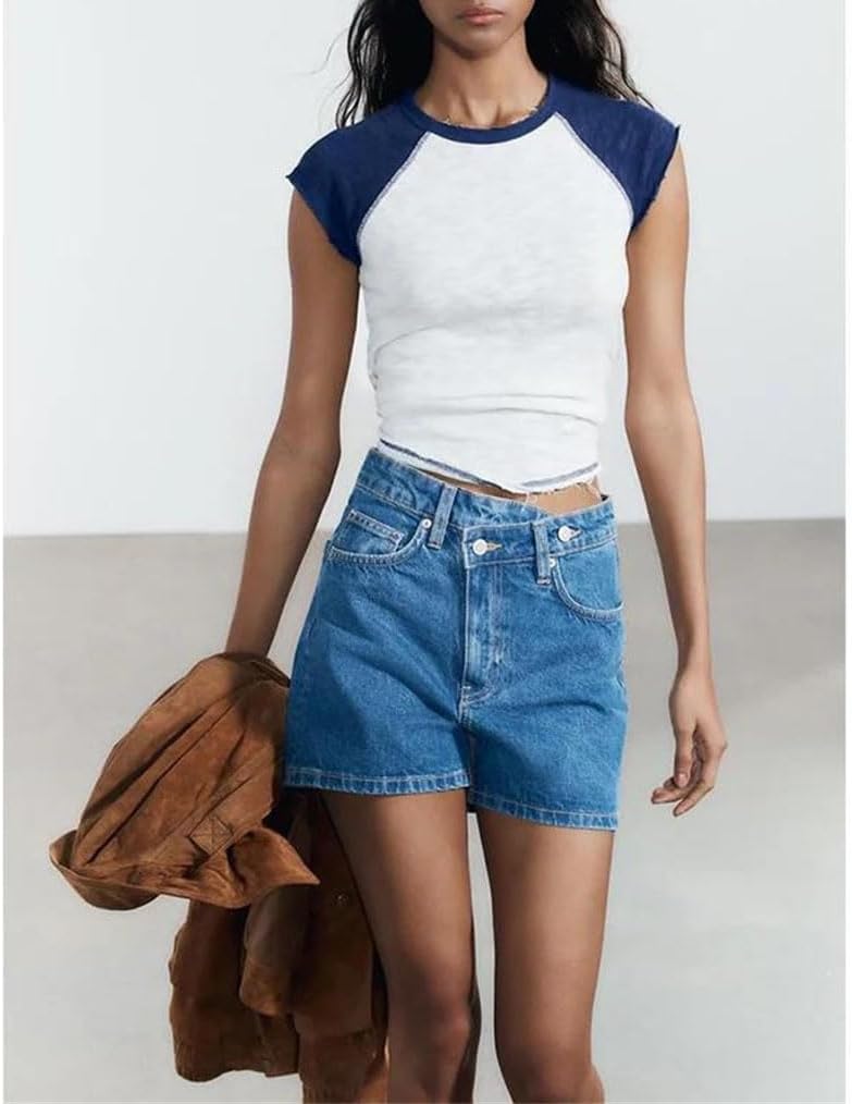 Women's Vintage Denim Shorts High Waist Distressed Wide Leg Pockets Straight Baggy Summer Casual Style
