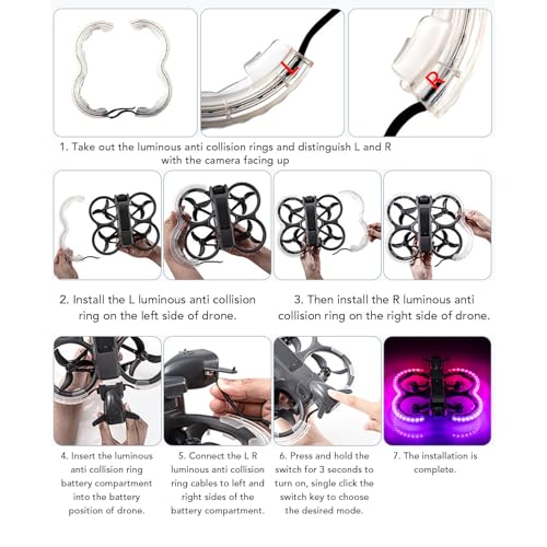 Image of ASHATA for Avata 2 Propeller Guard Protector, RGB Colorful Propeller Guard Bumper for for Avata 2, Lampshade Anti Collision Protector Cover Ring, Type C Charging