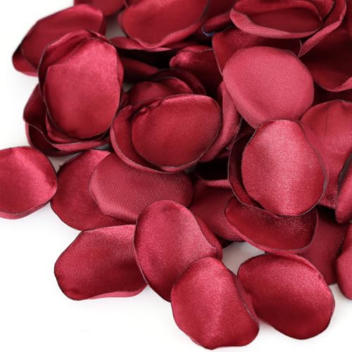 WEIERYUE 300 pétalos de rosa de seda, hermosos pétalos de rosa realistas dispersos, decoración romántica de noche, decoración de fiesta de boda, pétalos de flores artificiales (rojo vino monocromático