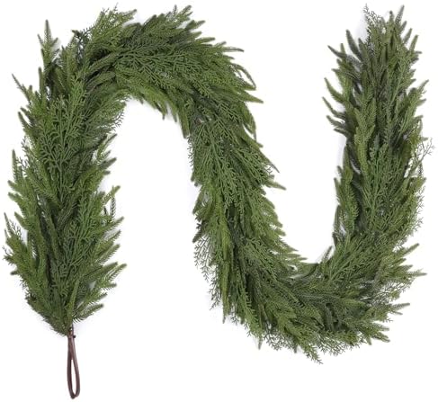 6FT Christmas Garland for Decoration Home Indoor Outdoor, Realistic Christmas Pine Garland Artificial Real Touch Greenery Cedar Garland Mantel Window Table Holiday Thanksgiving Winter Xmas Décor - 2