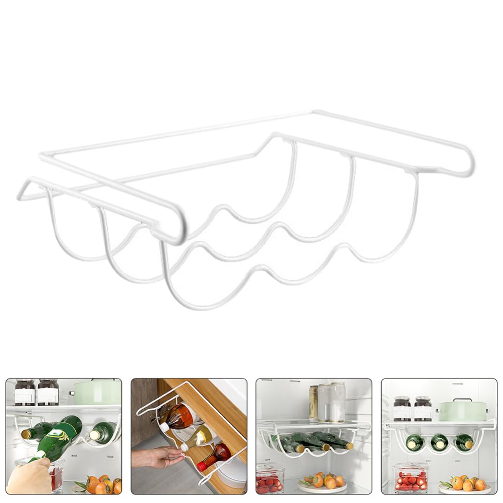 Amosfun Estante Portabotellas para Refrigerador de Hierro Blanco Organizador de Cerveza y Vino, Ahorro de Espacio y Máxima Capacidad en Cocina o Bodega