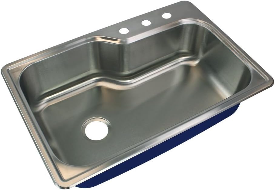 Transolid MTSO33229-3 Meridian 3-Hole Drop-in Single Bowl 16-Gauge Stainless Steel Kitchen Sink, 33-in x 22-in x 9-in, Brushed Finish