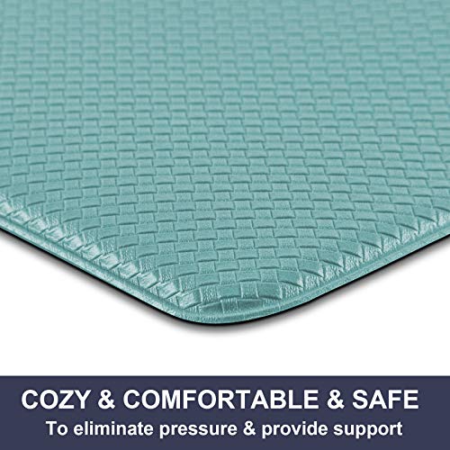 HEBE Anti Fatigue Kitchen Floor Mat Set of 2 Waterproof Non Skid Kitchen Mats and Rugs Set Heavy Duty PVC Leather Comfort Foam Rug for Sink Office (18"x30"+18"x48",Teal) - Image 6