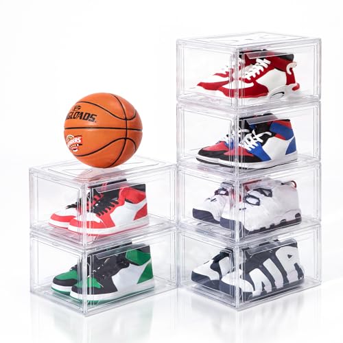 Image of 6 Pack Acrylic Shoe Boxes, Ultra Clear Shoe Boxes Stackable, Shoe Storage Box Sneaker Storage for Sneakerhead, Foldable Shoe Organizer with Magnetic Door, Professional Shoe Display Fits US Size 15