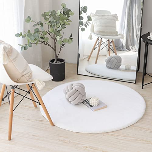 Alfombra De Piel De Conejo De Imitación Natural Blanca, Alfombras De Animales Extragrandes De Felpa Ultrasuave, Lana Para Sala De Estar, Peluda Y Esponjosa De 30Mm De Grosor,∅ 90 cm Round Cover