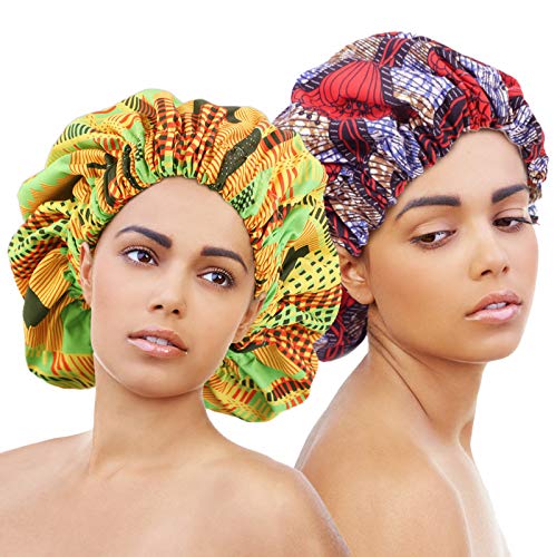2 Piece sleep Hair wraps for women,Large Satin Bonnet for Black Women, Double Layer, Reversible Bonnets for Sleeping Silk Hair Wrap,Natural Curly Hair Head Cover & Night Slap Caps