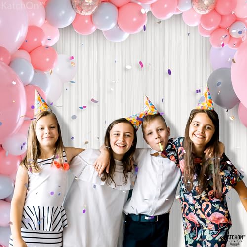 Image of KatchOn, White Foil Fringe Curtain - XtraLarge 3.2x8 Feet, Pack of 2 | Fringe Backdrop for Party Decorations | White Backdrop for Bridal Shower, Baby Shower, Anniversary, Wedding Decorations