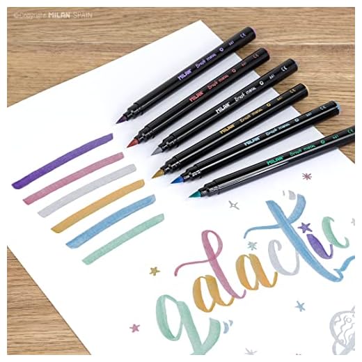 MILAN Caja 6 rotuladores punta pincel colores metalizados