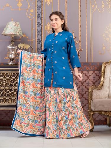 Aarika Girls Ethnic Wear Teal-Multi Colour Sequin Embroidery Silk Kurti Skirt Set -(8-15 Years)-(Sk-Tr-K-1013)