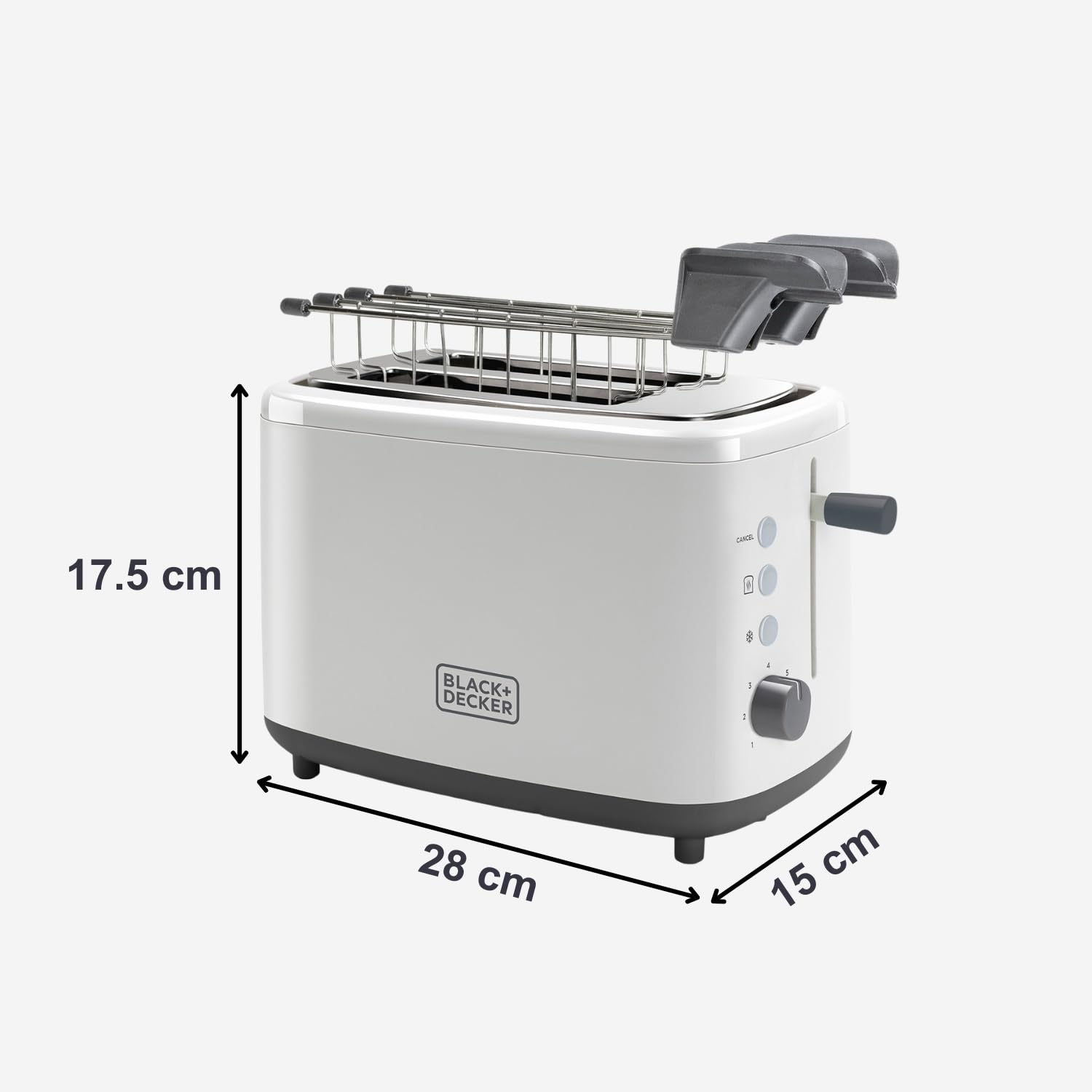 BLACK+DECKER BXTOA820E - Tostapane 820W | 2 Fessure | 3 Funzioni | 7 Livelli di Doratura | 2 Pinze per Tutti i Tipi di Pane | Funzione Stop | Vassoio Raccoglibriciole | Bianco