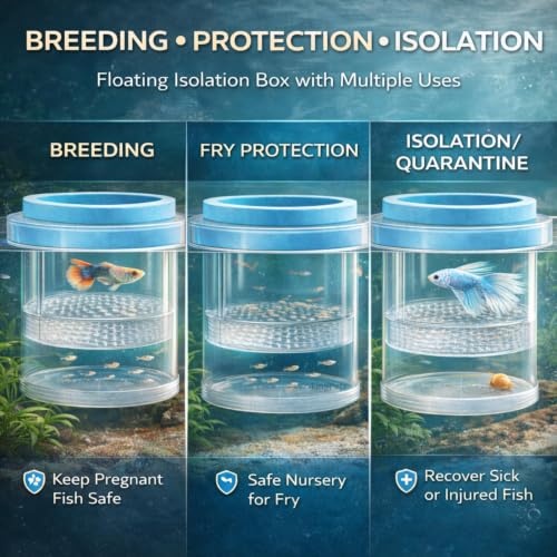 Image of Round Aquarium Fish Breeder & Isolation Box 11.5CM | Floating Acrylic Breeding Hatchery with Dual Chamber Fry Safety | Baby Fish Separator for Guppy, Betta, Molly Tanks
