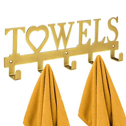 Weekseight Metal Towel Holder Towel Rack, Wall Mount Towel Hanger Hooks For Bathroom Kitchen Bedroom Hanging Towels Bathrobe Robe (5 Hooks Gold) #TOP8