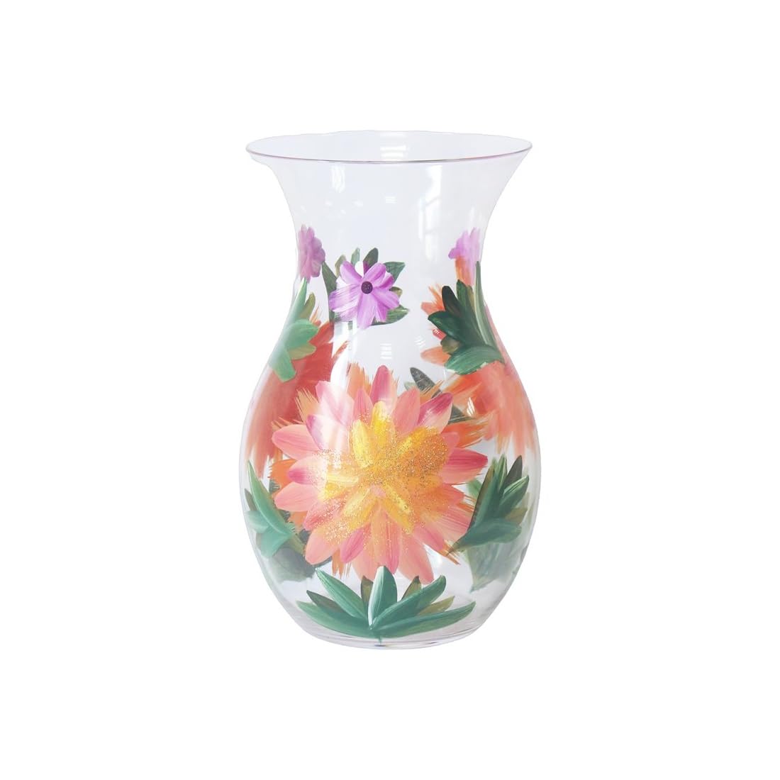 L & P Home & Gifts Hand Painted Glass Lynsey Johnstone Dahlias Vase For Home & Kitchen | Lovely Home Décor Daily Use Accessory for Milk, Cream, and Water | Reusable & Practical Gift