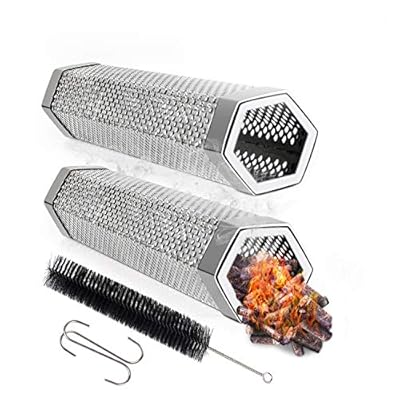 2 Pack Smoker 12 Inch Stainless Steel Tube BBQ Smoker Tube, Potable Hot or Cold Smoking for Smoking Beef, Chicken and Fish, 5 Hours of Billowing Smoke, Free Tube Brush and hook