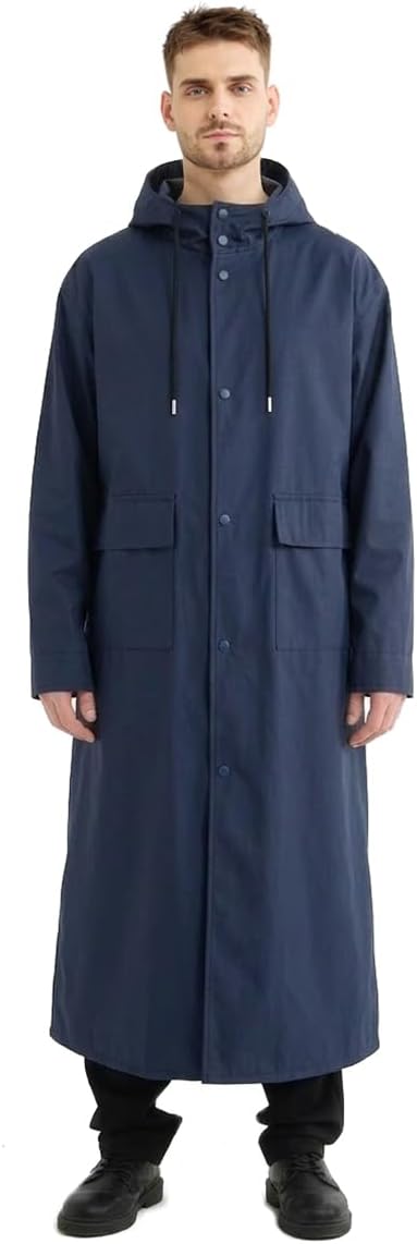 Men's Raincoat Waterproof Lightweight Rain Jacket Packable Hooded Windbreaker Breathable Long Trench Coat for Hiking