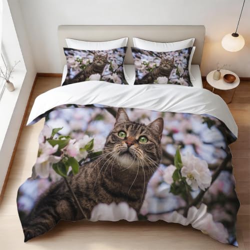 Housse de couette chat 240x260 en microfibre douce facile à enfiler avec zip - 2