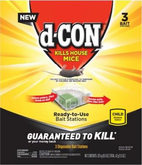 d-Con Corner Fit Mouse Bait Station, Disposable 0.5 Oz, 3 Pack | Three 0.5 oz disposable corner-fit bait stations with mouse bait for corners, along walls, and compact spaces.