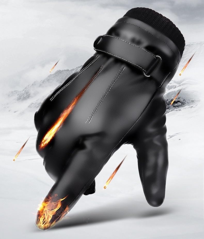 Image of Alexvyan -20℉ Snow & Windproof Thermal Soft Fur Warm Winter Zigzag Gloves (Fur /Fleece Inside) for Riding, Protective Warm Hand Riding Cycling, Byke, Bike, Scooty,Motorcycle for Men & Boy,Male (Black)