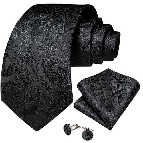 Image of DiBanGu Silk Men's Tie Set Jacquard Woven Ties and Pocket Square Fashion Necktie and Handkerchief Cufflinks Tie Accessories